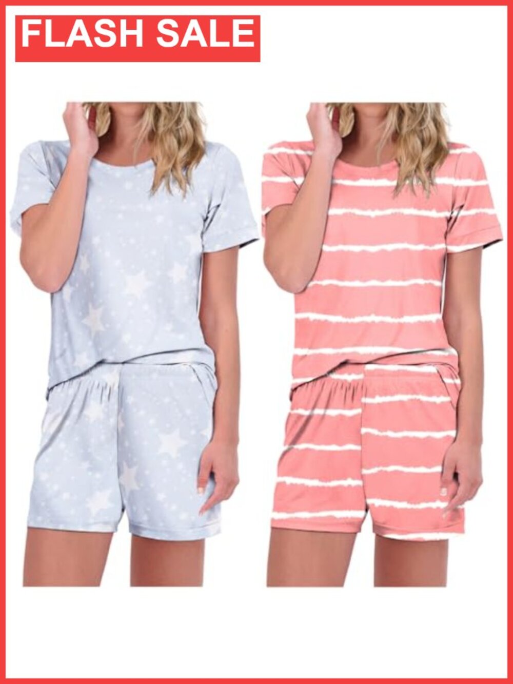 Ekouaer Women's 2 Pack Pajama Sets Short Sleeve Tops & Shorts Comfy Lounge